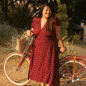 Christy Dawn The Autumn Dress Extended Currant Floral Wrap Red Midi Dress